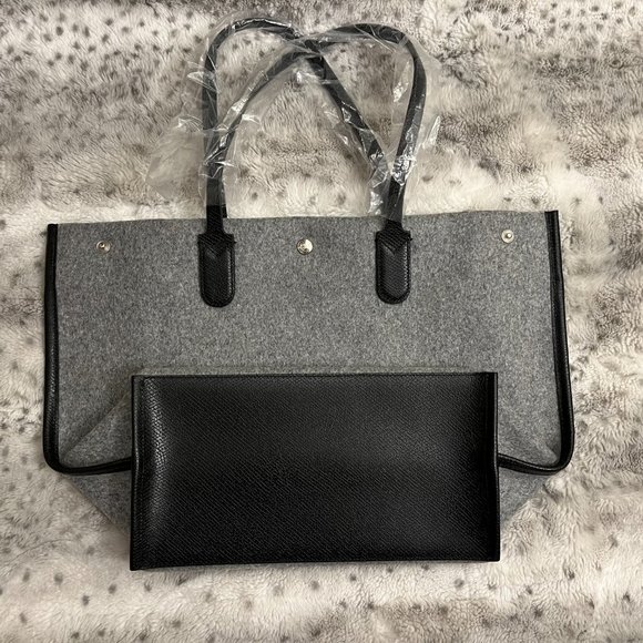 Longchamp Roseau Essential Large Wool w/ Russian Leather Trim Open Tote MSRP$460 - Picture 8 of 13